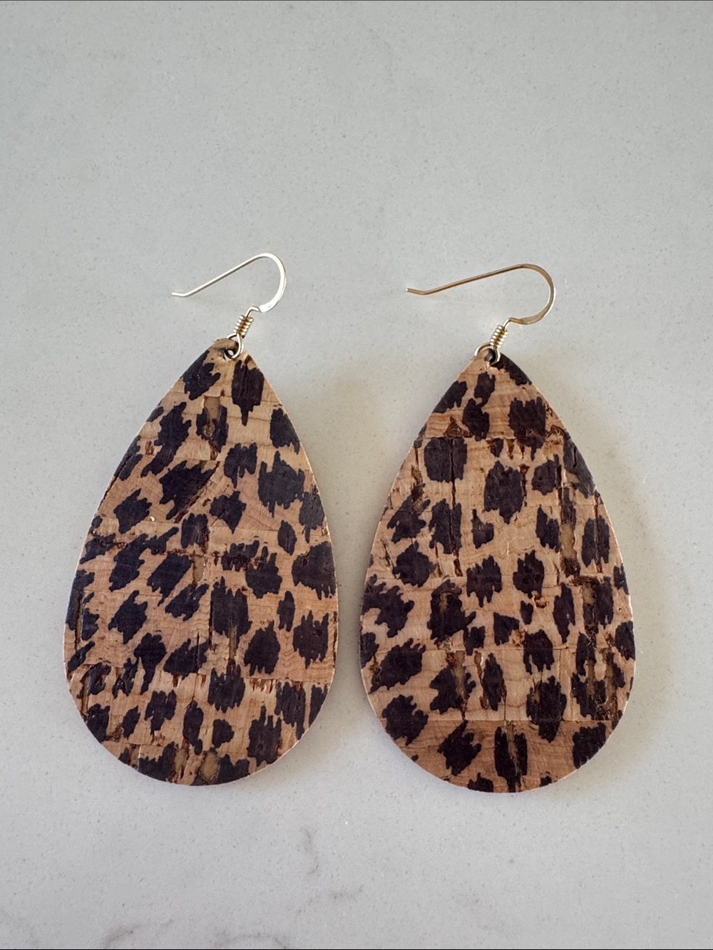 Nickel & Suede Leopard Teardrop Earrings - Brown Animal Print